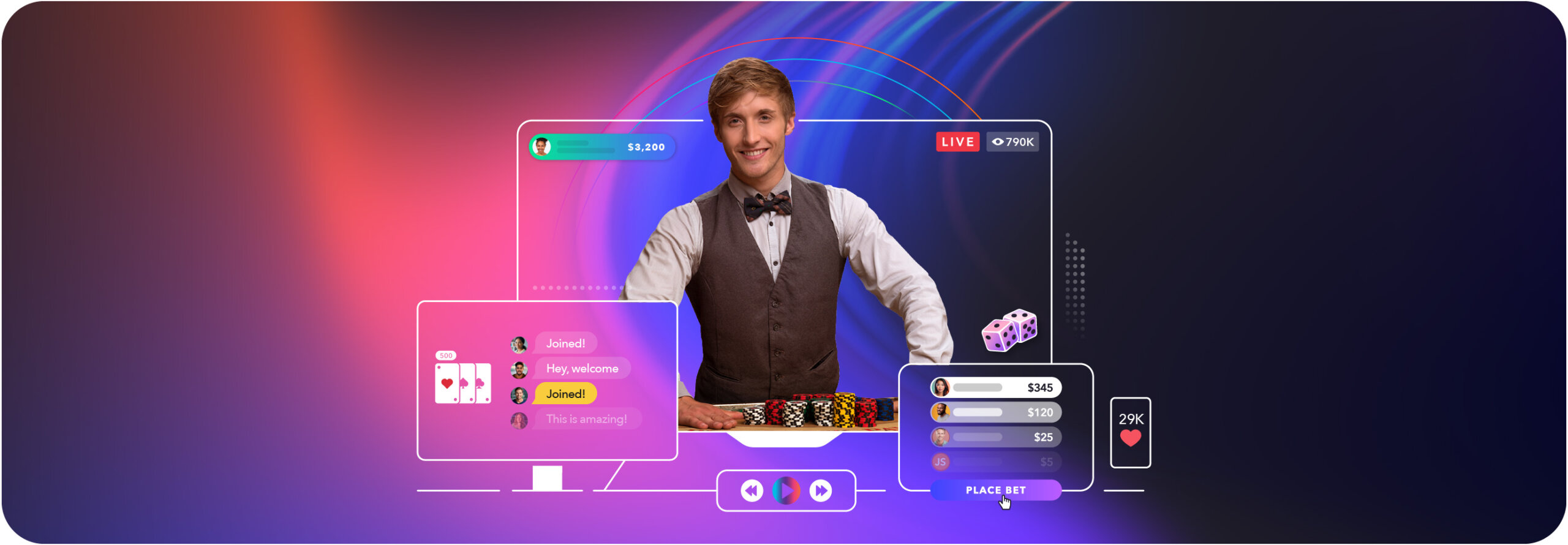 live casino dealer stream with interactive chat