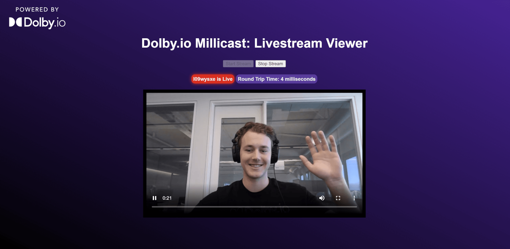 Once users log into the Livestream viewer they connect to a low-latency webRTC stream powered by dolby.io Millicast.