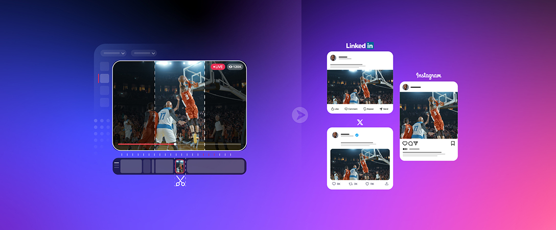 Live stream of basketball game to social media services and a live clipping of the same live steram