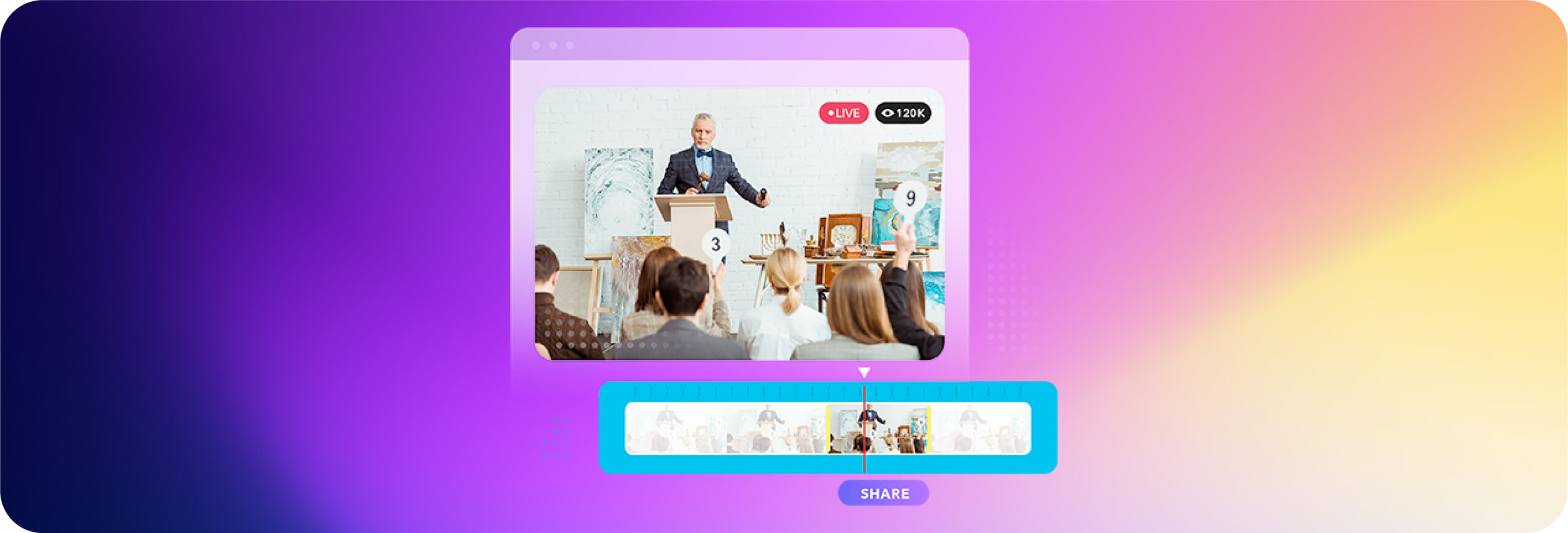 live auctioneer auctioning art with a live clip being taken from the auction