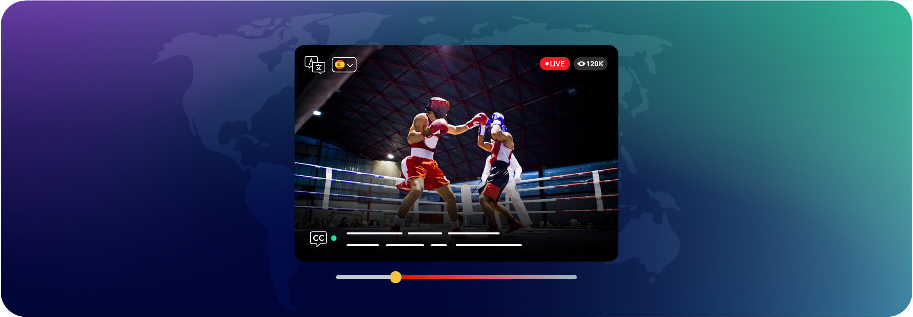 Stream of boxing rink with closed captions at bottom