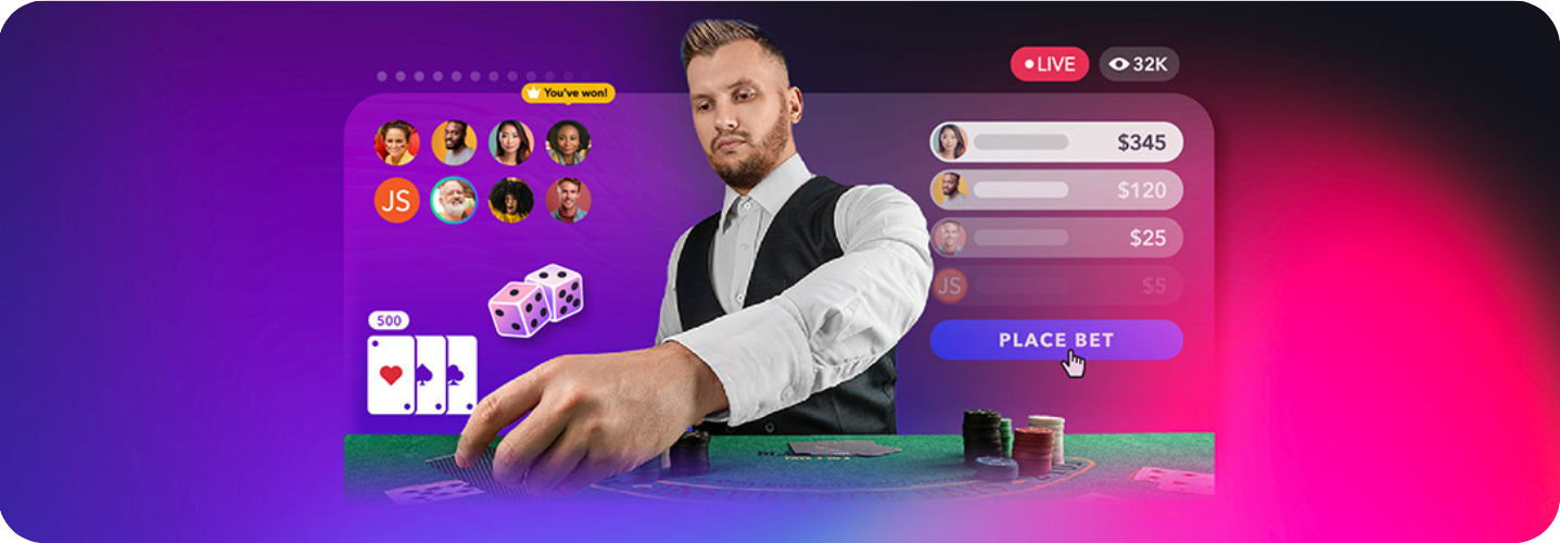 blonde man dealing cards at casino table on live stream