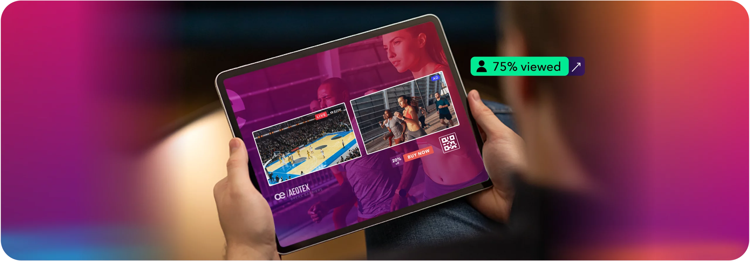 stream of basketball game, with SGAI double box ad format