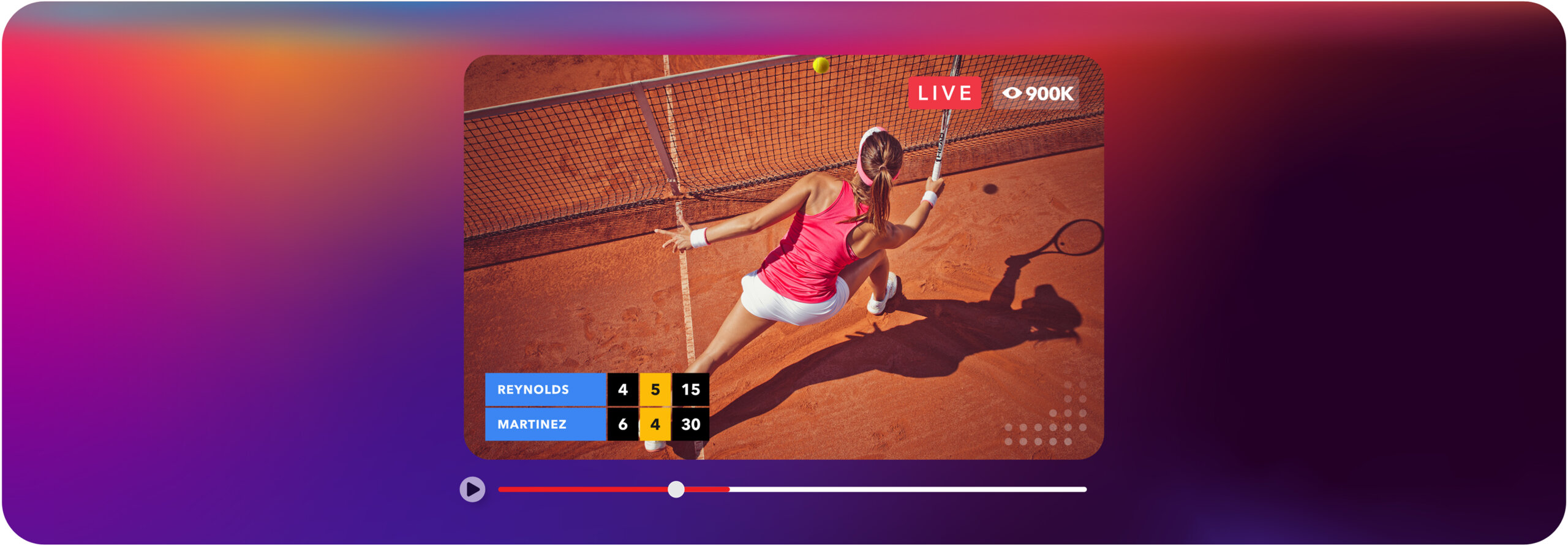 Video player streaming a women's tennis game