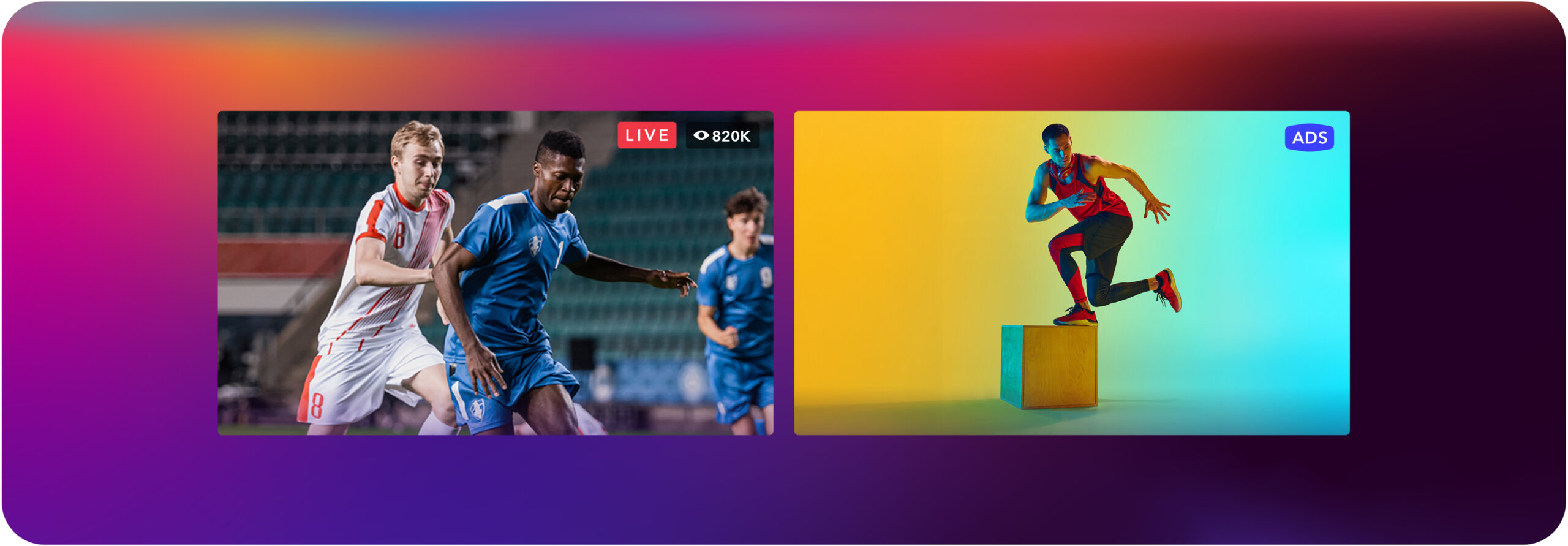 Side-by-side ad format with soccer/futbol stream and advertisement
