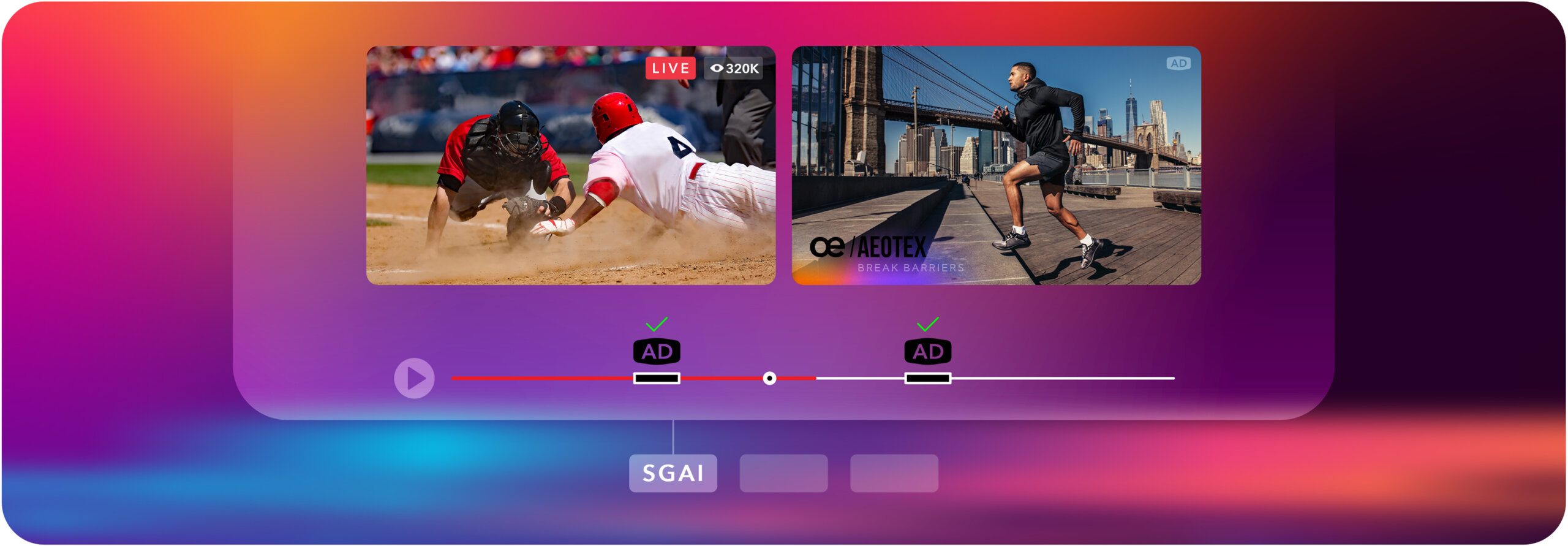 Side-by-side ad + stream of baseball game. Example of how SGAI works