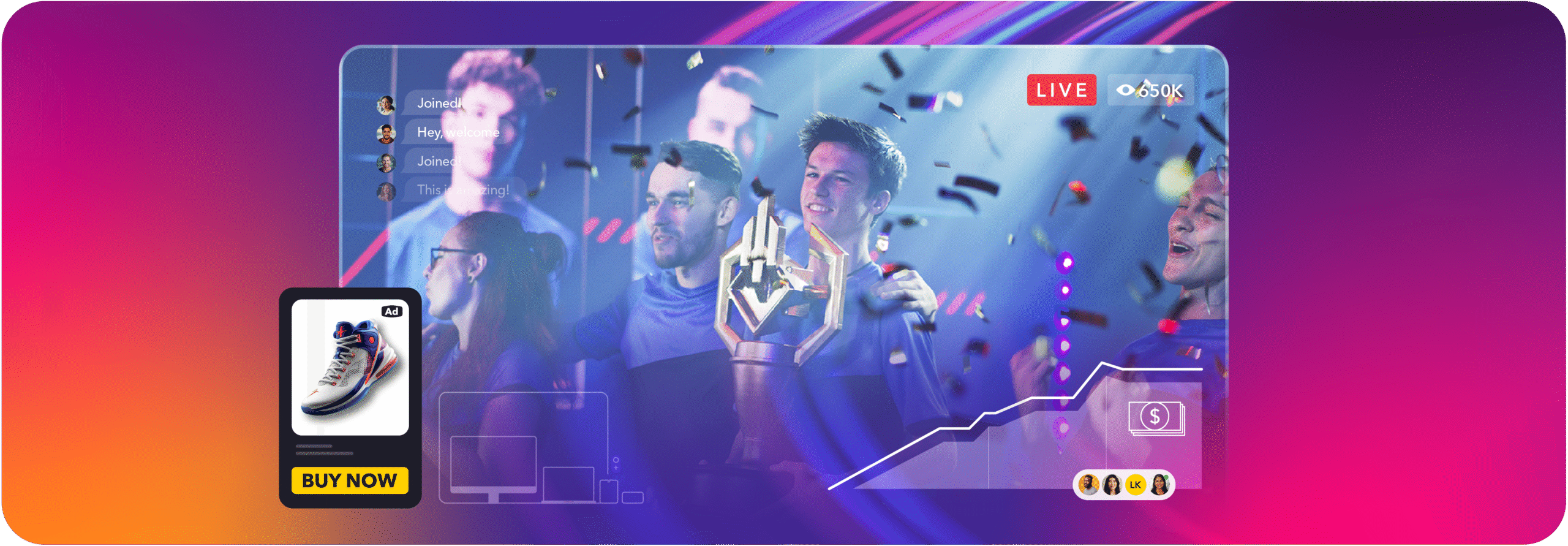esports event stream with ads and analytics